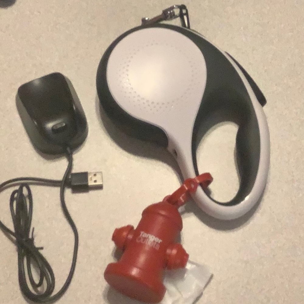 Black and White Retractable Dog Leash with Red Waste Bag Holder